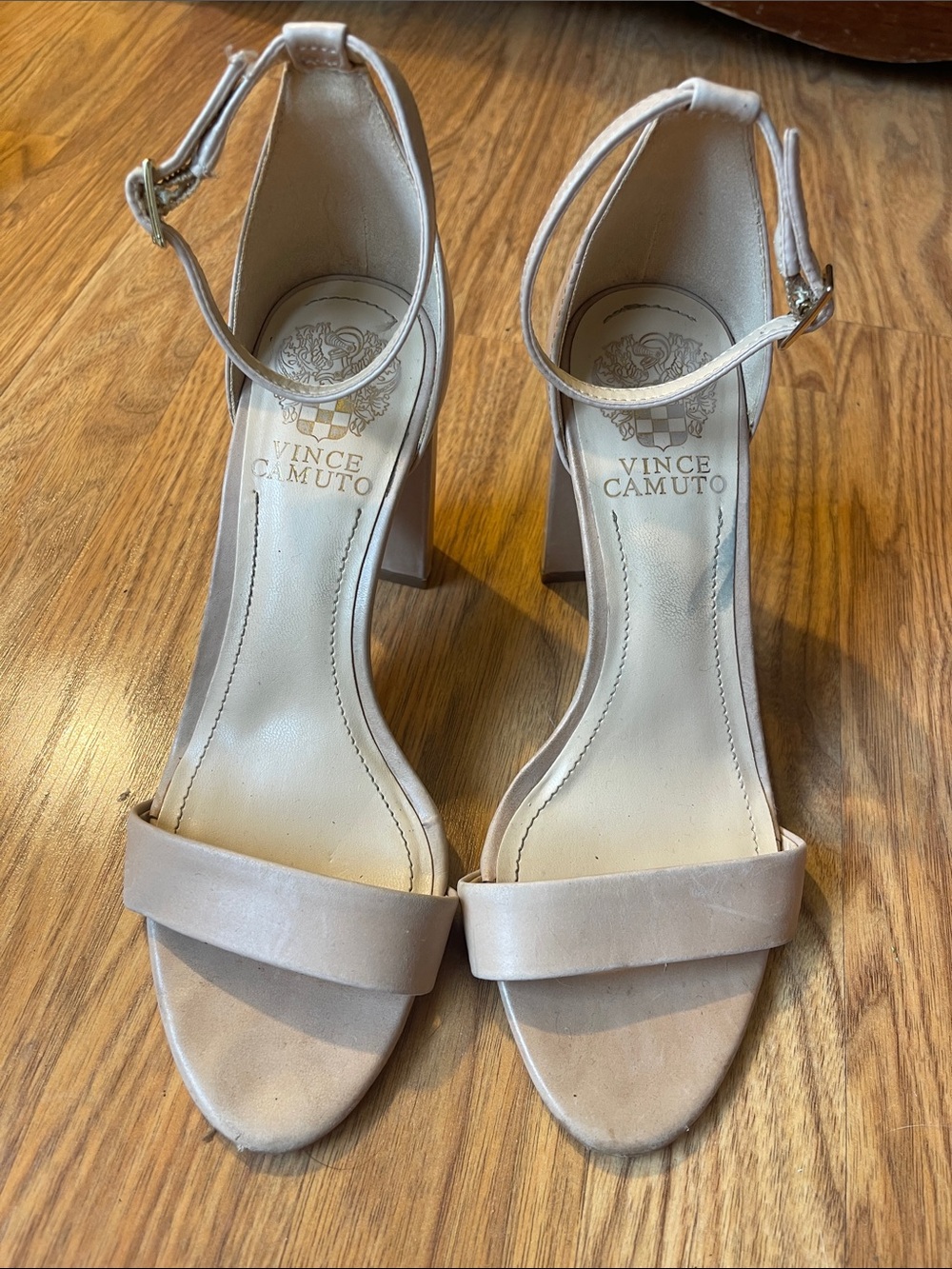 Vince Camuto Blush/Nude Ankle-Strap Block Heel Sandals
